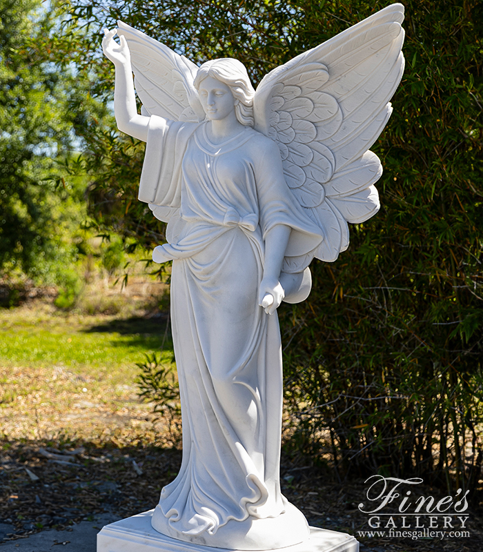 Marble Memorials  - Angel With Trumpet Marble Monument - MEM-334